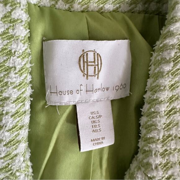 House Of Harlow Tweed Houndstooth Double Breasted Green White Blazer Small - Picture 3 of 6